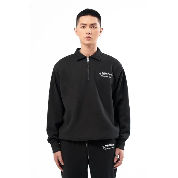 Áo Sweater Polo Zip dài tay, form unisex nam nữ local brand cao cấp B Brown