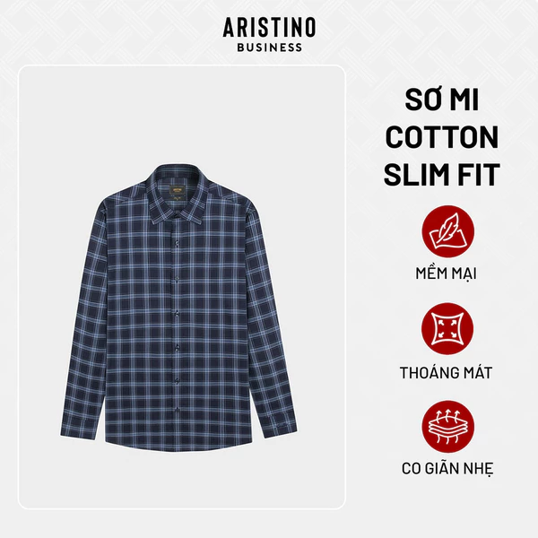 Áo Sơ Mi Nam Kẻ Aristino Business dáng Slim Fit,thiết kế họa tiết đan lát độc đáo 1LS0230S3