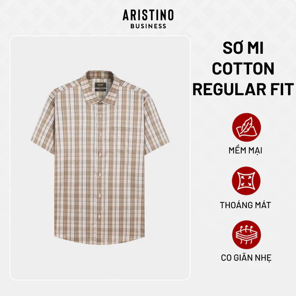 Áo Sơ Mi Nam Kẻ Aristino Business Regular Fit chất liệu 100% cotton cao cấp 1SS055AS3