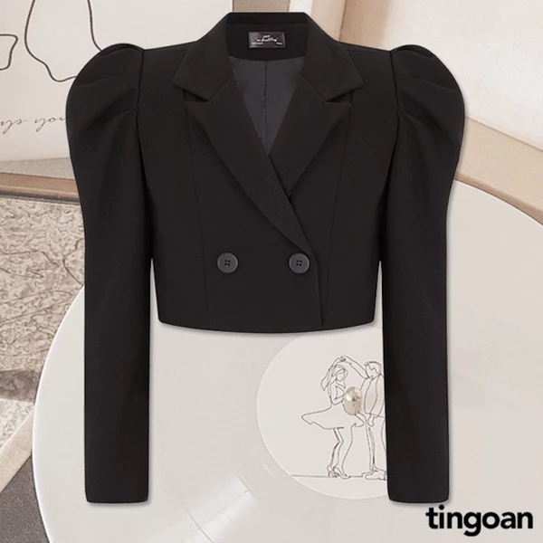 TINGOAN® - Áo vest crop vai bồng đen SOFT GLAM VEST/BL