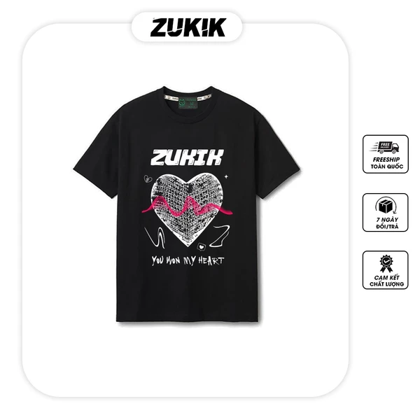 Áo thun tee phông nam nữ tay lỡ oversize form rộng ZUKIK - Heart