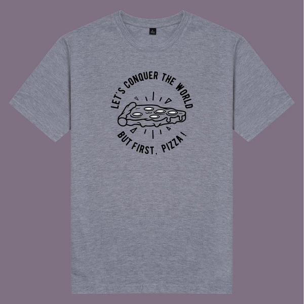 Áo thun tay ngắn unisex Chodole cho cả nam và nữ, chất liệu vải cotton in hình But first, Pizza