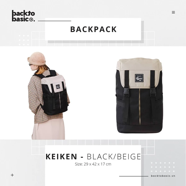 Balo thiết kế Back To Basic - KEIKEN BEIGE chống nước tốt, ngăn laptop chống sốc