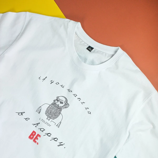 Áo thun ngắn tay unisex Chodole cho cả nam và nữ, chất liệu vải cotton in cotton in hình if you want to be happy, be.