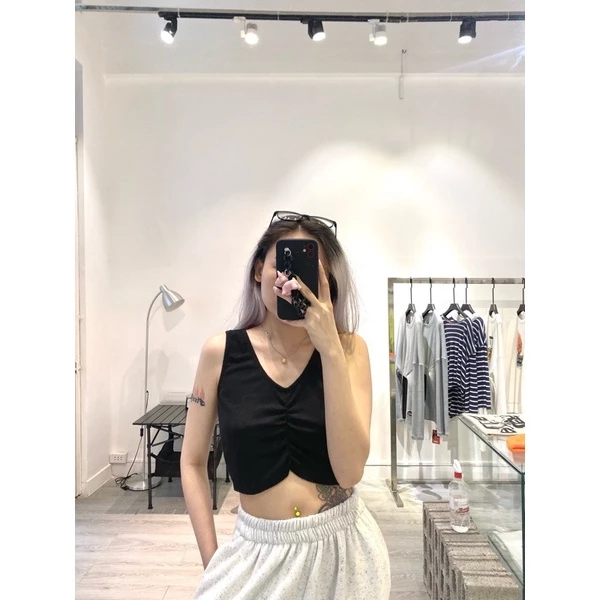 Áo croptop 3 lỗ dún basic trơn