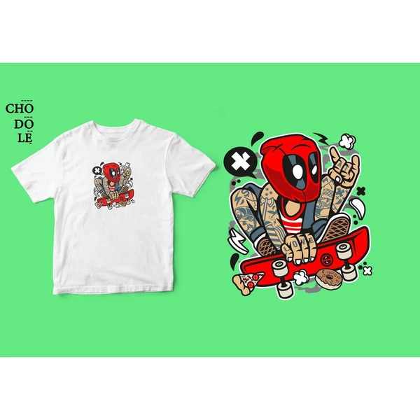 Áo thun unisex cotton 100% in hình Super Heroes Series - Deadpool Skater (nhiều màu)