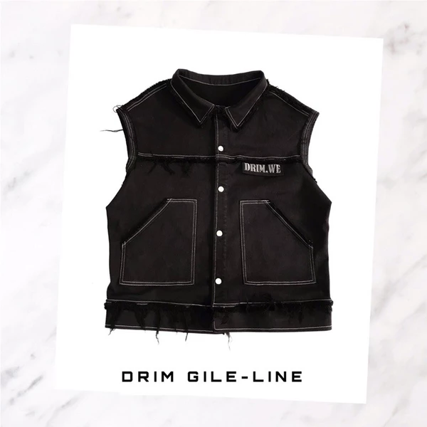Áo Khoác Gile DRIMWE Te tua unisex form rộng