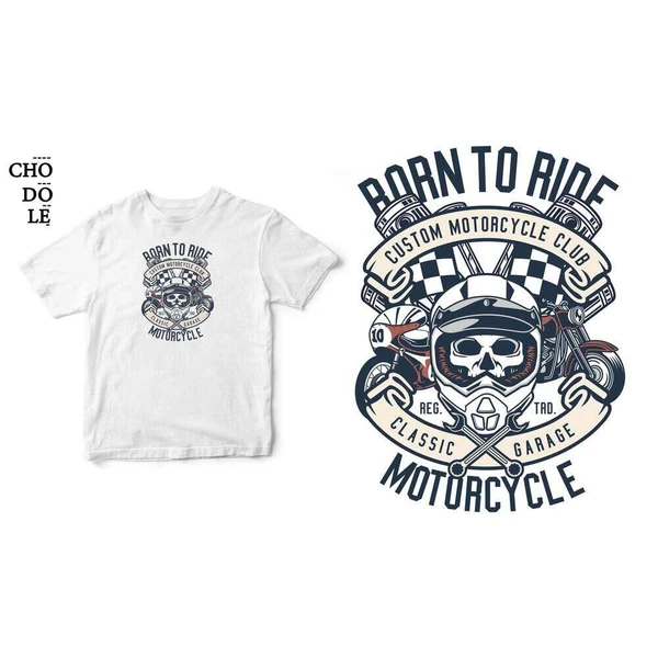 Áo thun ngắn tay unisex Chodole cho cả nam và nữ, chất liệu vải cotton in cotton 100% in hình Born To Ride