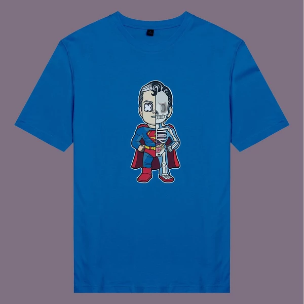 Áo thun tay ngắn unisex Chodole cho cả nam và nữ, chất liệu vải cotton in hình Half Skeleton series - Superman
