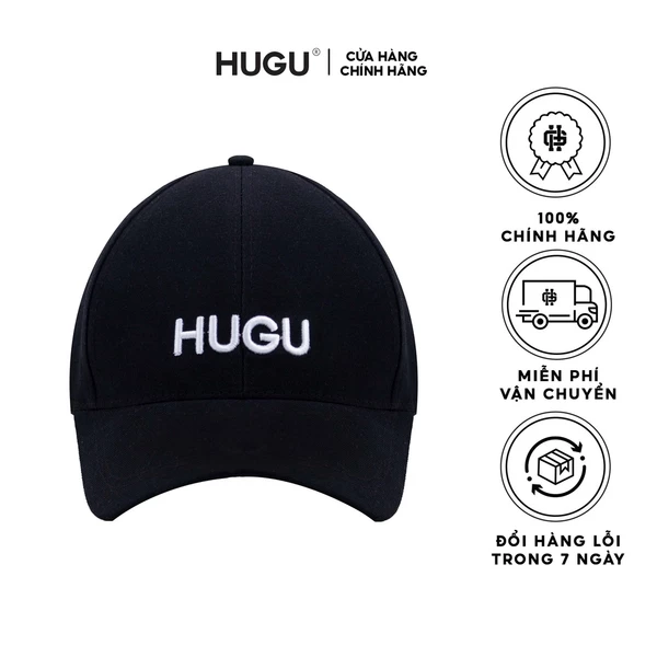 Mũ lưỡi trai thêu họa tiết HUGU trơn màu đen