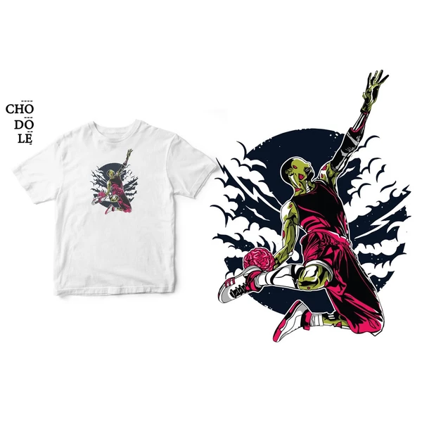 Áo thun ngắn tay unisex Chodole cho cả nam và nữ, chất liệu vải cotton in cotton 100% in hình Zombie Basketball Dunk