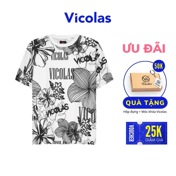 Áo thun in chữ VICOLAS màu trắng - VICOLAS PRINTED TEE SHIRT