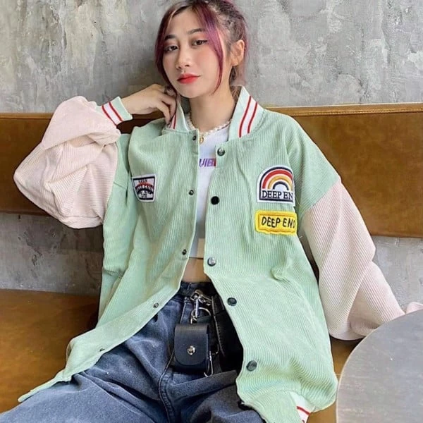 Áo khoác bomber varsity jacket PEALO nam nữ phong cách sweater