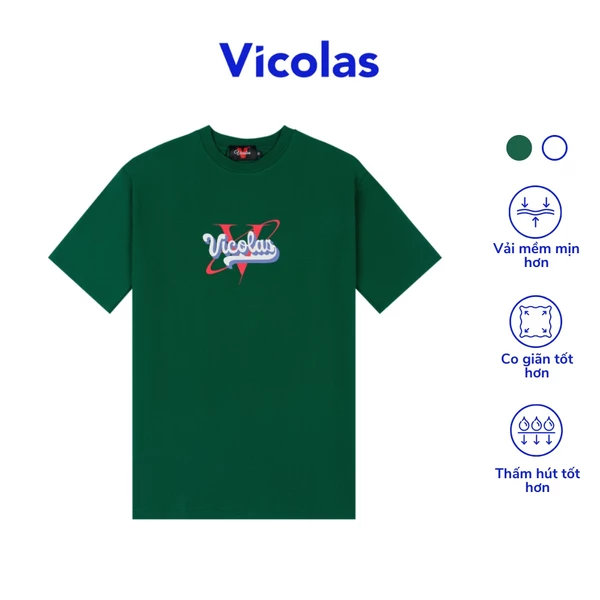 Áo thun unisex vải Cotton co giãn trắng xanh "VICOLAS HOUSE" - V VICOLAS
