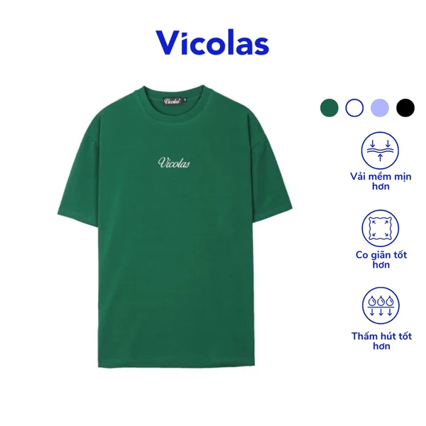 Áo thun unisex cổ tròn vải cotton co giãn thoáng mát basic thêu logo Vicolas - V VICOLAS BASIC TEE