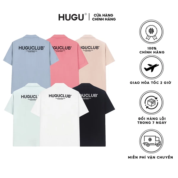 Áo sơ mi nam tay ngắn vải satin unisex Basic Shirt chính hãng HUGU chống nhăn thấm hút mồ hôi