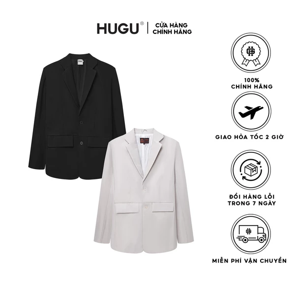 Áo khoác blazer trơn form rộng Basic Blazer HUGU chất vải cao cấp chuẩn form