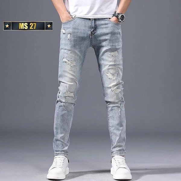 Quần jean nam quần bò phối rách xanh nhạt thời trang chất jean co dãn thoải mái hàng y hình