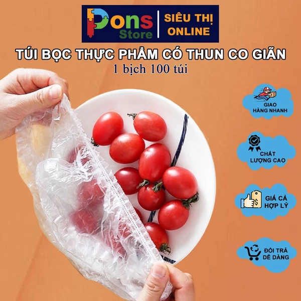 Túi bọc thực phẩm có thun co dãn (1 bịch 100 túi) - PON90