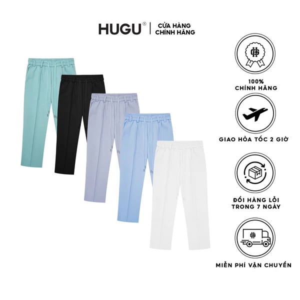 Quần tây dài nam màu đen, trắng form rộng lưng thun Double Rope local brand HUGU chất vải co dãn không nhăn thoáng mát