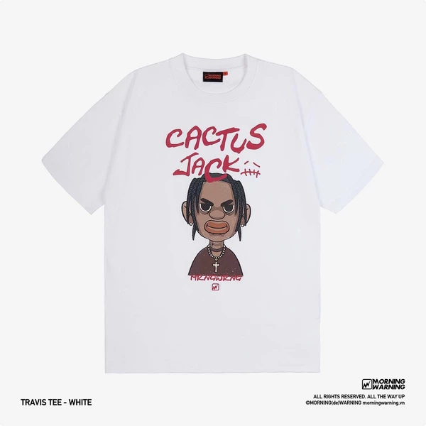 Áo thun Morning Warning Travis Tee White - Áo Thun Unisex Form Rộng Tay Lỡ Oversize Cotton 100% Local Brand