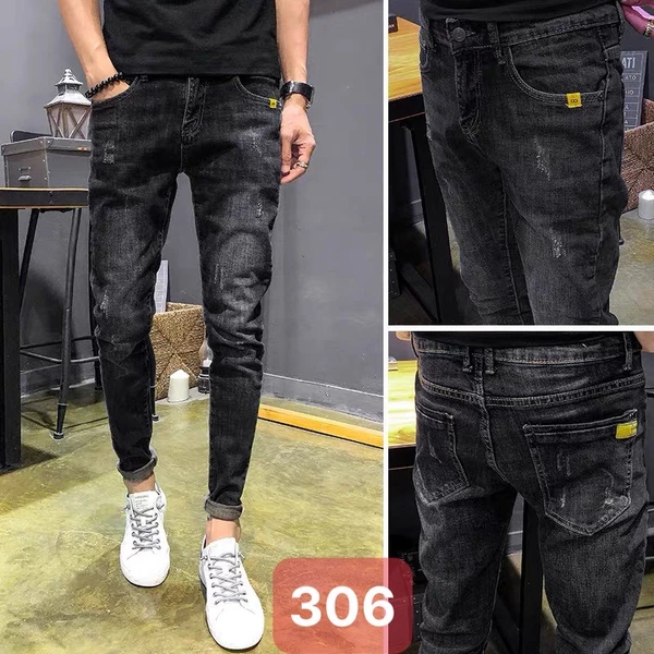 Quần jean nam co dãn đen mài xước hàng y hình freeship