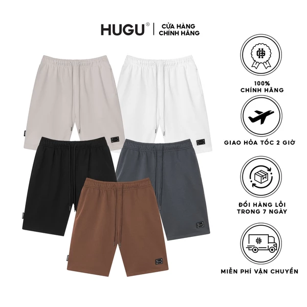 Quần thun nam ngắn màu đen, trắng kiểu dáng thể thao được gắn name tag kim loại HUGU TWIW Short thoải mái chuẩn form