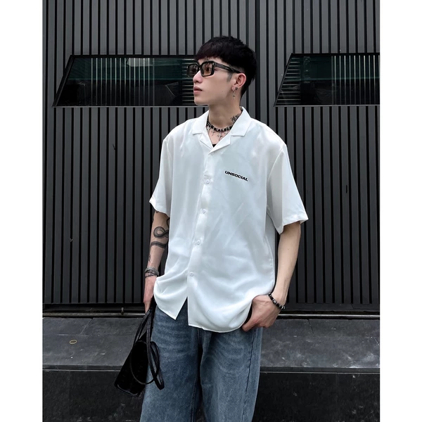 Áo Sơ Mi Lụa UNSOCIAL (Trắng/Đen)