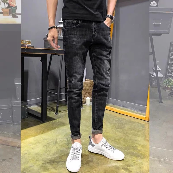 Quần jean nam dài co dãn in logo vàng thời trang