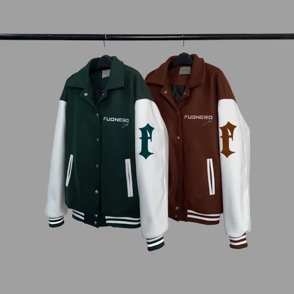 Áo Varsity Jacket Chần Bông Fuonero FNC dày dặn, áo khoác dạ thêu xù form rộng nam nữ