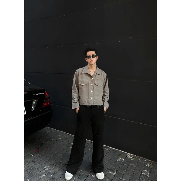 BASIC JACKET KAKI CROPTOP DRAGONBYBOI XÁM CHÌ