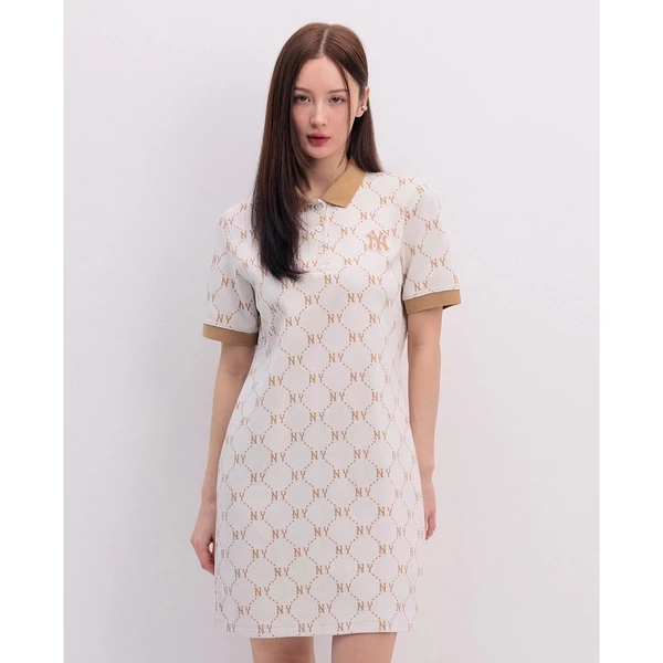 MLB - Đầm polo nữ cổ bẻ tay ngắn mini Diamond Monogram Jacquard Piqué_3FOPM0443-50CRS