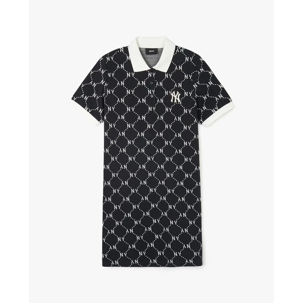MLB - Đầm polo nữ cổ bẻ tay ngắn mini Diamond Monogram Jacquard Piqué_3FOPM0443-50BKS