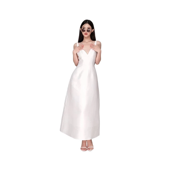 RUBIES Jador Dress - Đầm Dài Nữ Vải Tafta Dáng Tùng Xòe 2 Dây Cổ Tim V