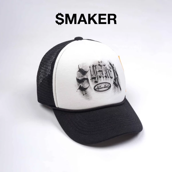 [SMAKER] Nón mũ lưỡi trai cap màu trắng in hình - $MAKER $TUDIO 2 TRUCK HAT IN BLACK