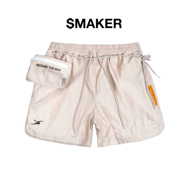 [SMAKER] Quần đùi form ngắn vải nylon màu kem có túi nhỏ đi kèm - SHORT NYLON EXTRA POCKET IN CREAM