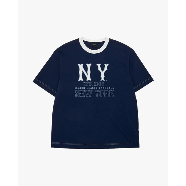 MLB - Áo thun unisex cổ tròn tay ngắn phối viền_3ATSB1254-50NYS