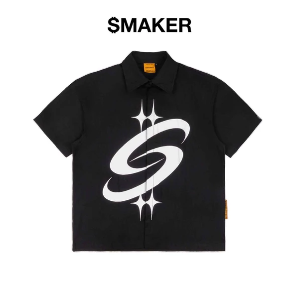[SMAKER] Sơ mi tay ngắn vải khaki form rộng màu đen - BIG LOGO KHAKI SHIRT IN BLACK