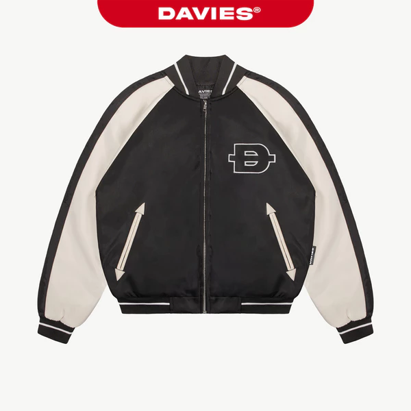 Áo khoác Souvernir Track nam nữ dù DAVIES hình thêu logo tay phối màu tương phản bo chun Track Bomber Jacket | D-AK24