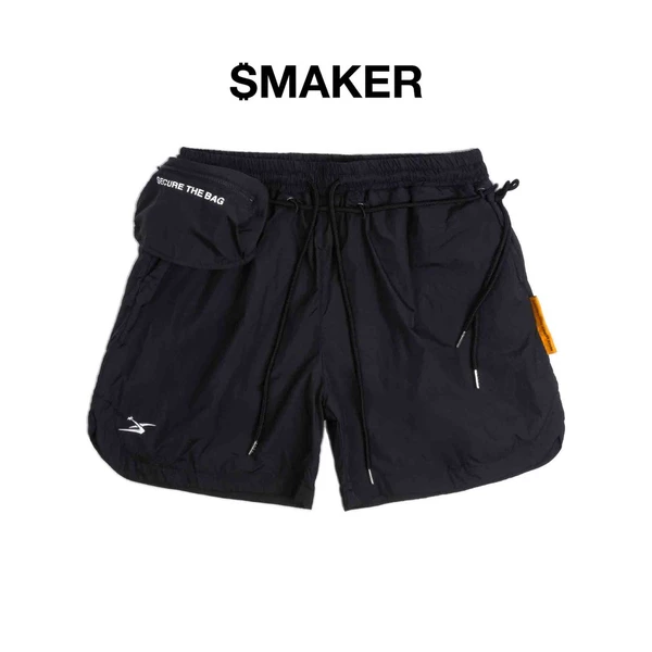 [SMAKER] Quần đùi form ngắn vải nylon màu đen có túi nhỏ đi kèm - SHORT NYLON EXTRA POCKET IN BLACK