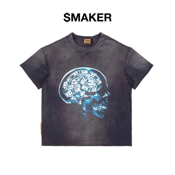 [SMAKER] Áo thun unisex 100% cotton washed màu xám - MONEY IN MY MIND WASHED TEE IN GREY