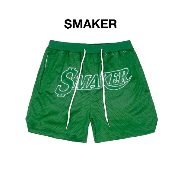 [SMAKER] Quần đùi form ngắn vải lưới thoáng mát màu xanh lá - $MAKER MESH SHORT IN GREEN