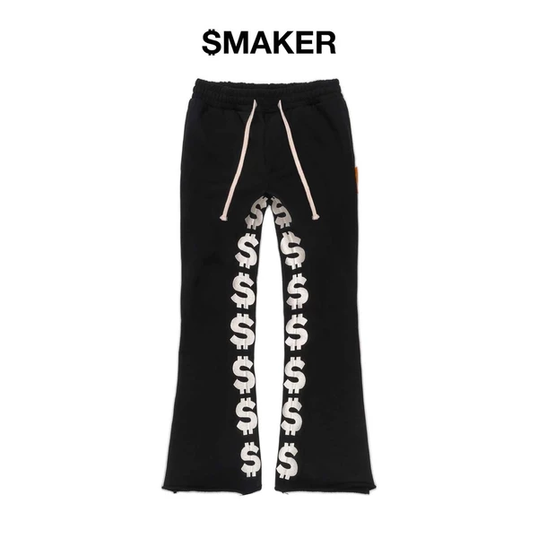 [SMAKER] Quần dài ống loe 100% cotton vải nỉ màu đen - LOGO STRIPES FLARE SWEAT PANTS