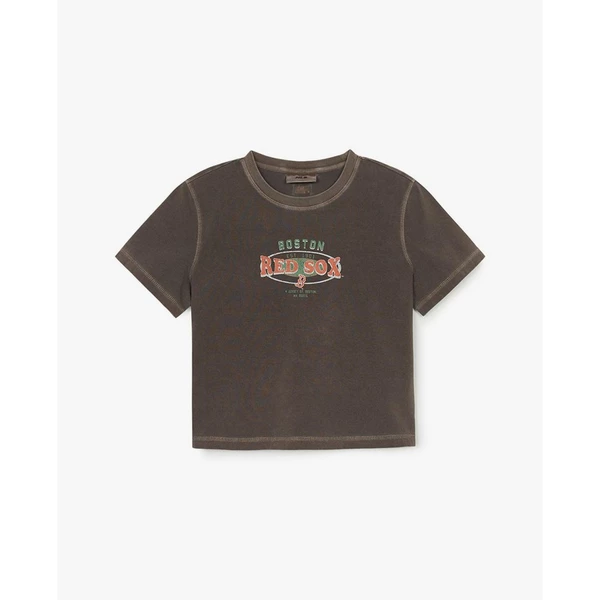 MLB - Áo croptop nữ cổ tròn tay ngắn Varsity Washing Vintage_3FTSV0753-43BRL