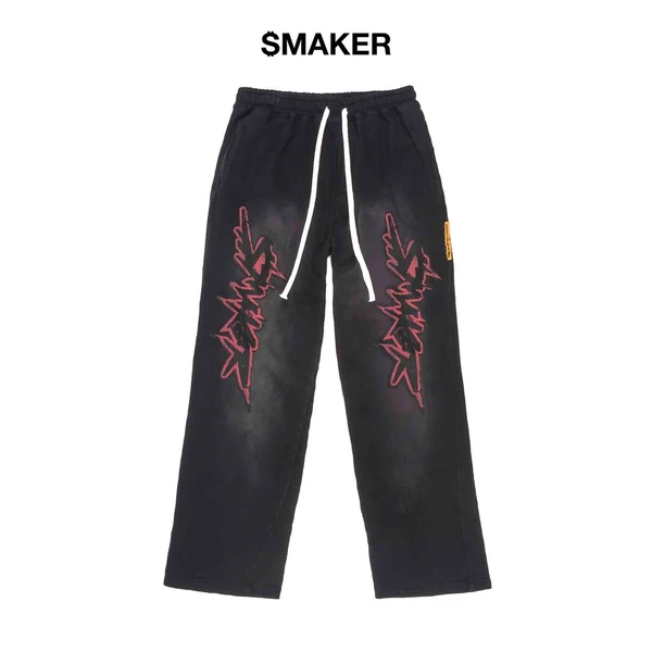 [SMAKER] Quần dài nỉ xám in chữ hồng 100% cotton nỉ - VINTAGE $MAKER WASHED PANTS IN GREY