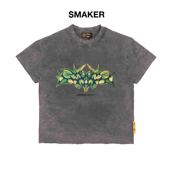 [SMAKER] Áo thun 100% cotton washed màu xám - TRIBAL LOGO WASHED TEE IN GREY