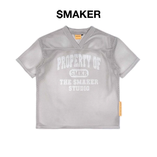 [SMAKER] Áo thun vải lưới in chữ màu xám - PROPERTY MESH BOXY TEE IN GREY