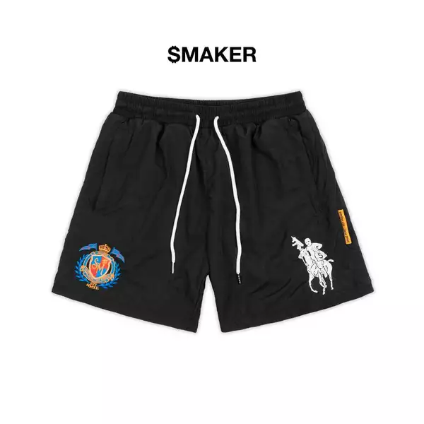 [SMAKER] Quần đùi form ngắn màu đen vải nylon dù - $4L NYLON SHORT