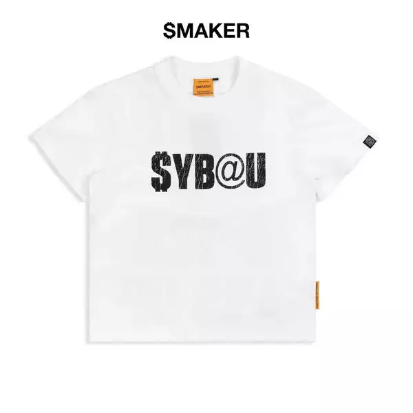 [SMAKER] Áo thun nam nữ unisex 100% cotton form slim fit màu trắng in chữ đen - $YBAU TEE IN WHITE