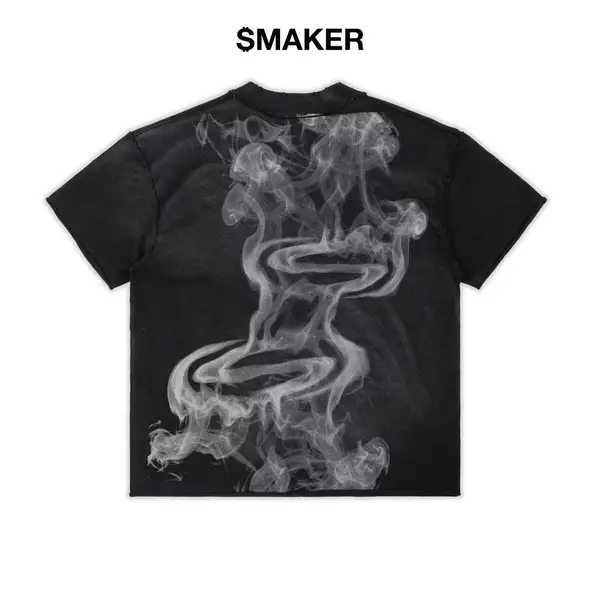 [SMAKER] Áo thun 100% cotton washed màu đen nam nữ - SMOKE LOGO WASHED TEE IN BLACK